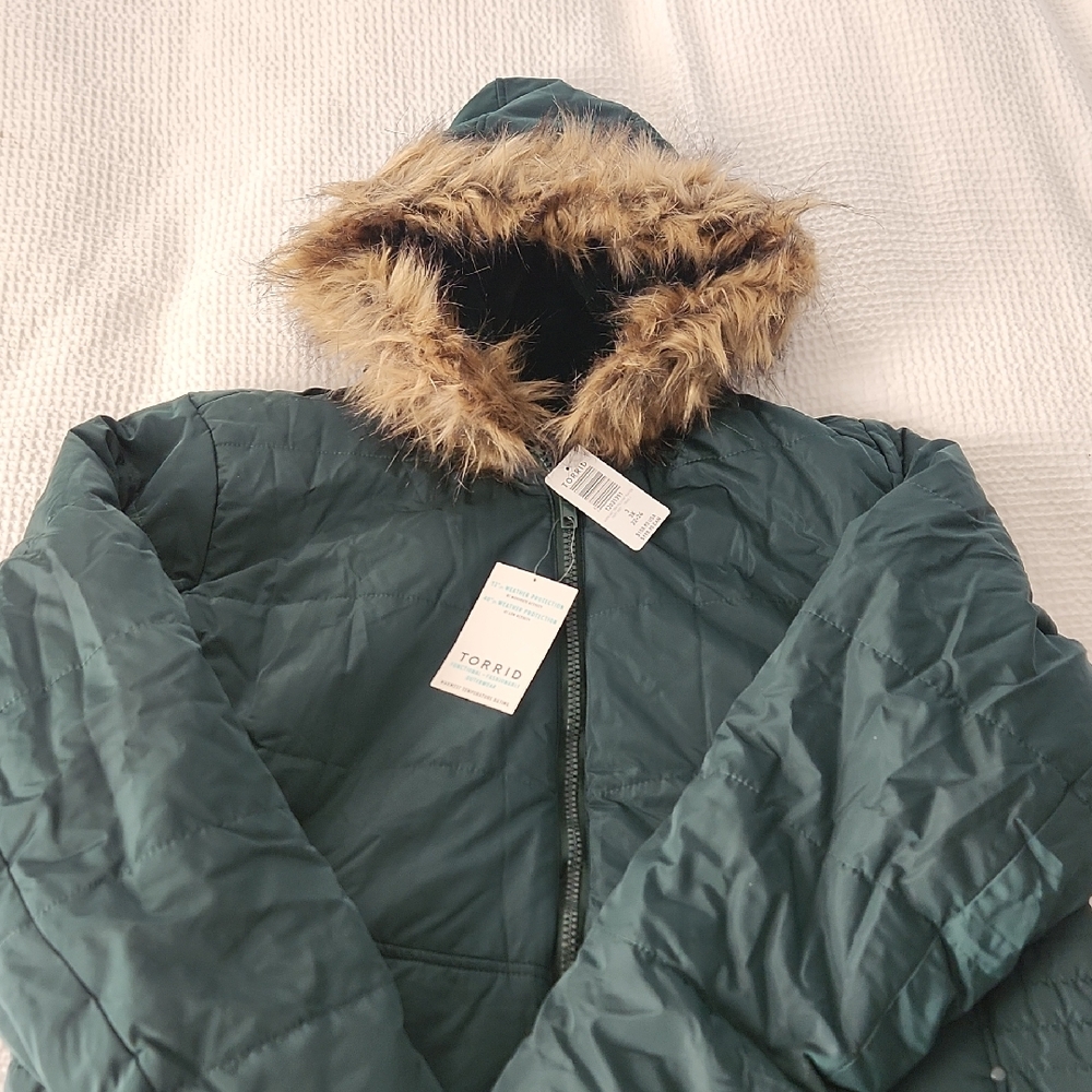 Torrid Teal Parka Size 3 with Faux Fur Hood
